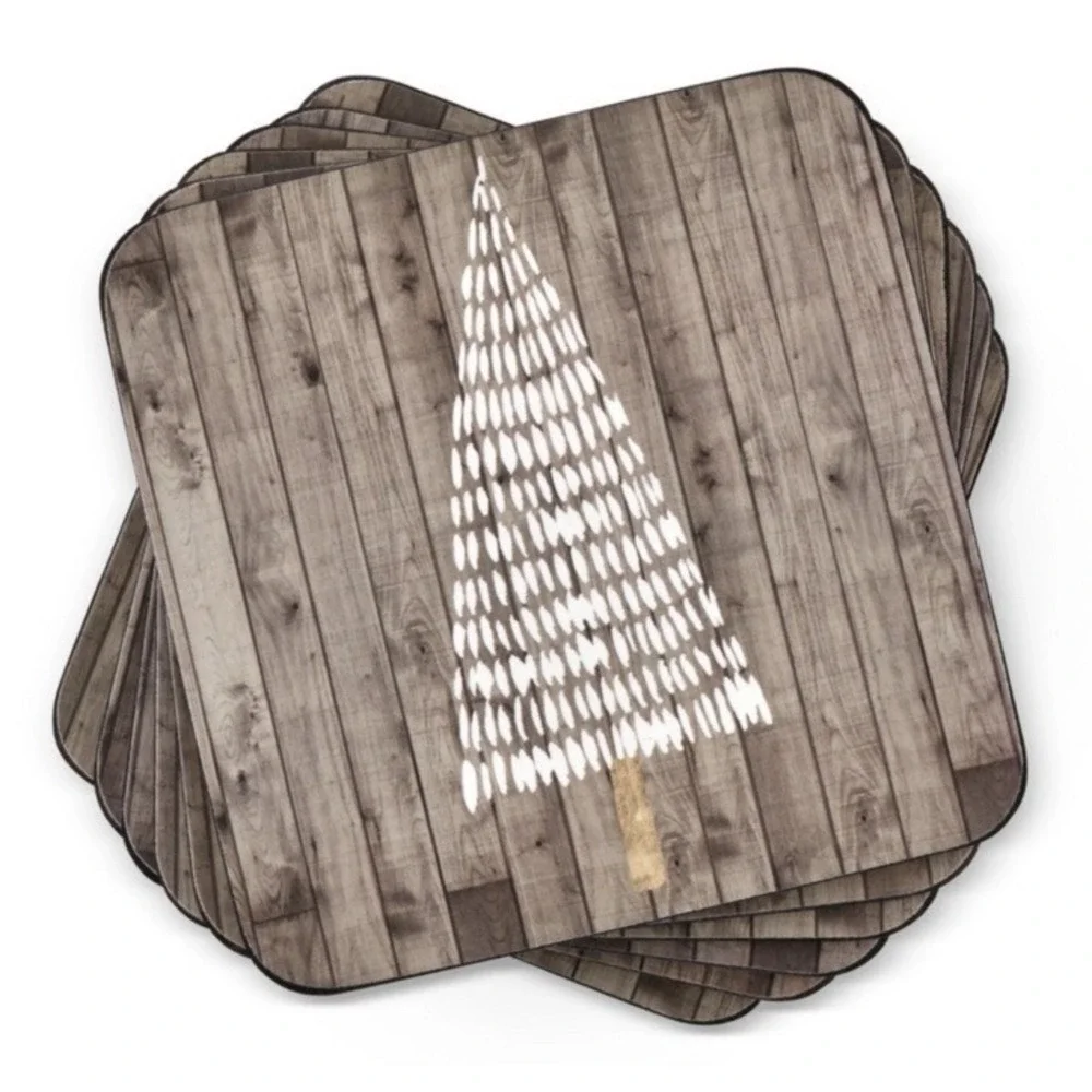 Pimpernel Coasters WOODEN WHITE CHRISTMAS Set OF 6 Cork-backed Board NIB